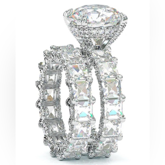 Jorrio round cut vintage, sterling silver, bridal set ring, Size 9 - Picture 3 of 6